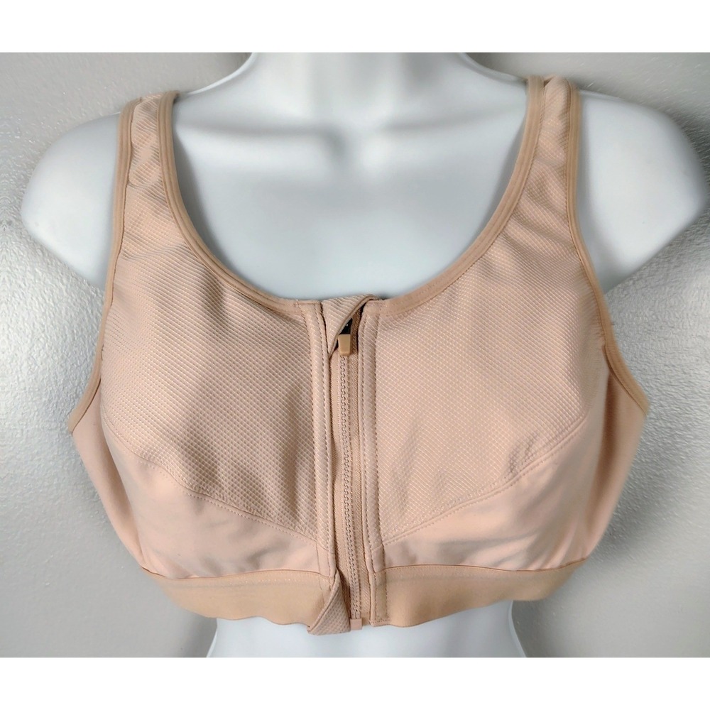 SYROKAN Womens Front Zip High Impact Sports Bra Peach 38C X-Back Mesh Workout